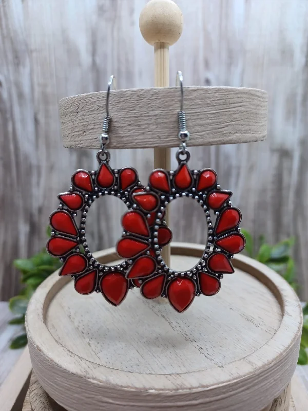 Silver Earrings w/ Red Stones