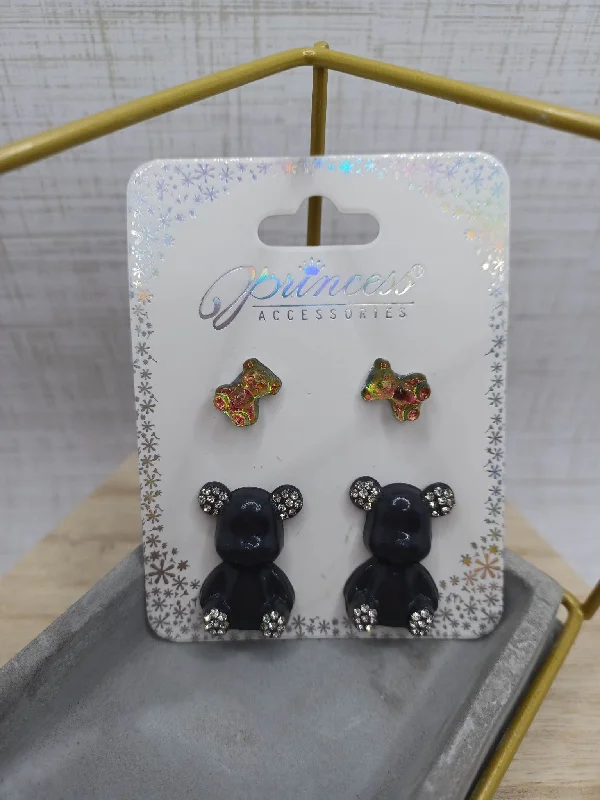 Oil Spill & Black Teddy Bear Earring Set