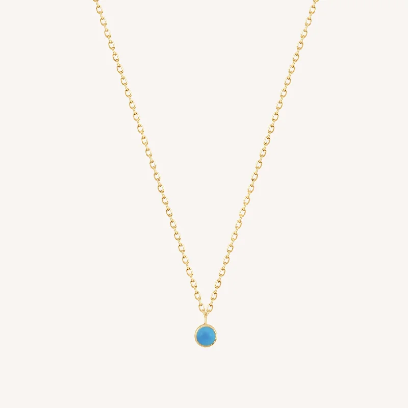 14K Solid Gold Single Turquoise Necklace