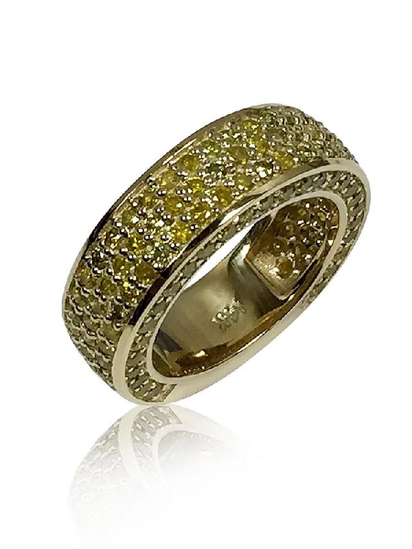 Canary CZ Pave Set Wedding Band for Her 14K Yellow Gold