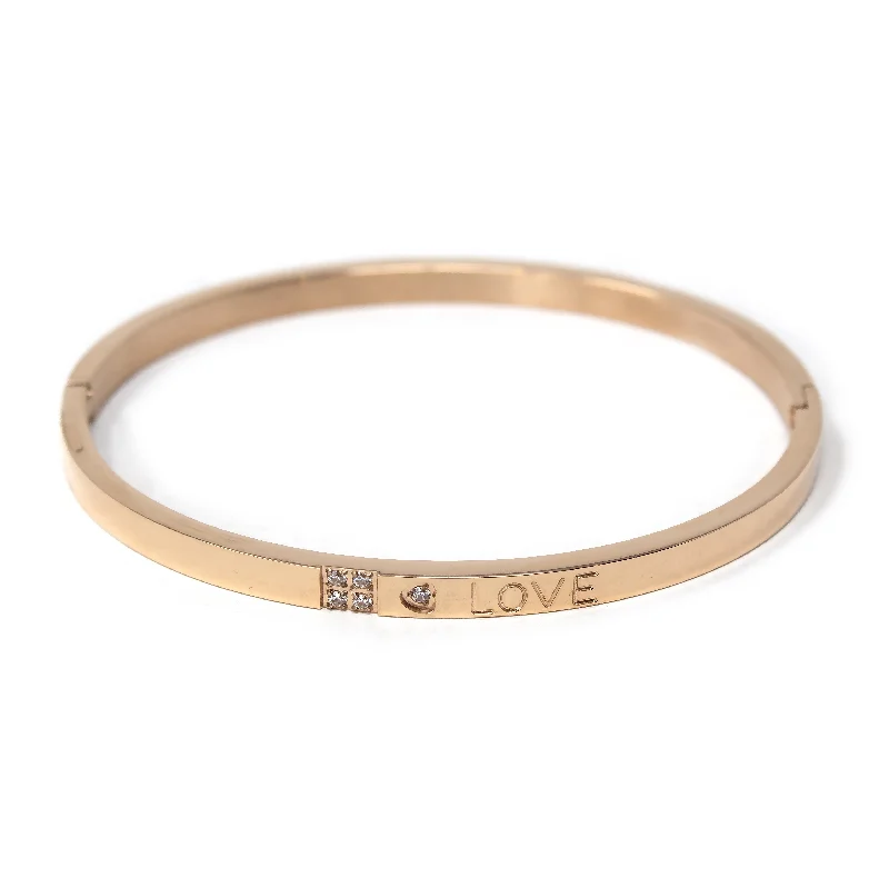 Rose Gold Plated Stainless Steel CZ LOVE Bangle