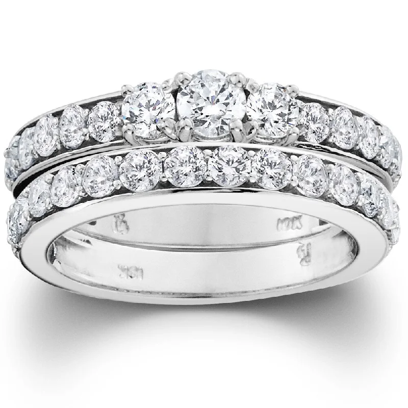 10k White Gold 2ct TDW 3-stone Diamond Engagement Wedding Ring Set