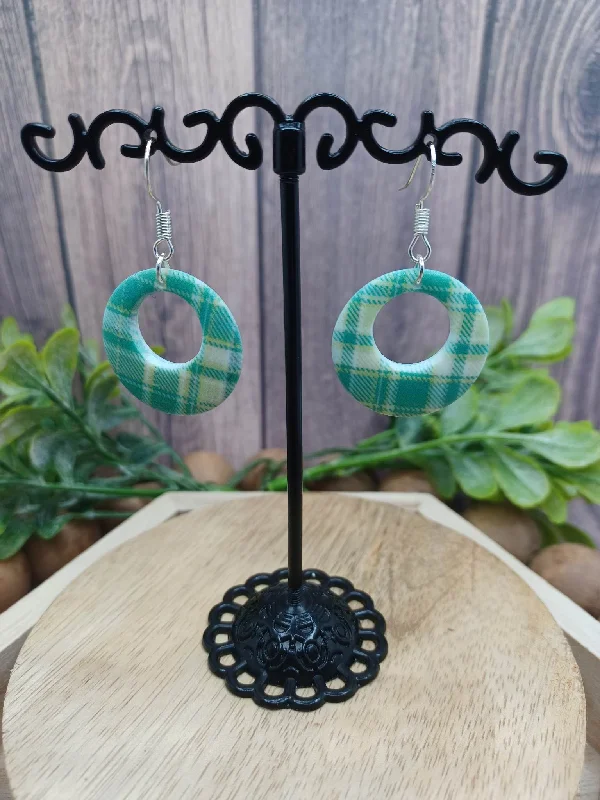 Light Green Plaid Printed Earrings