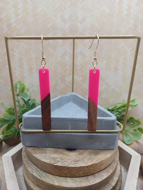 Pink Acrylic & Wooden Earrings