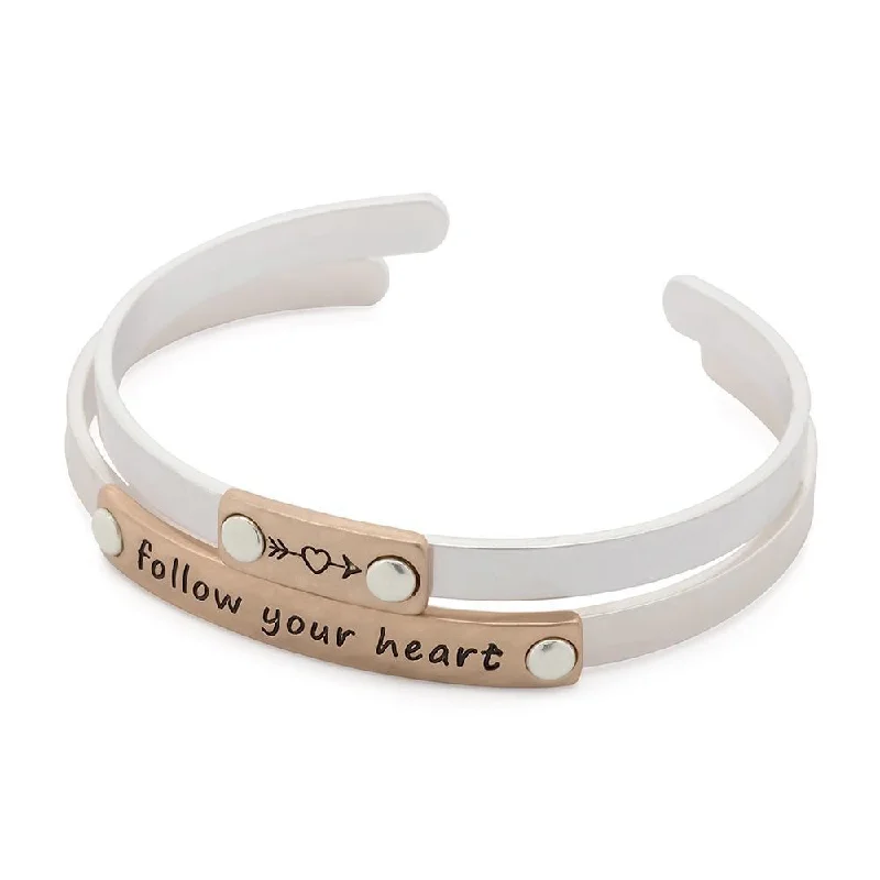 Follow Your Heart Double Bangle Silver With Rose Gold Plated