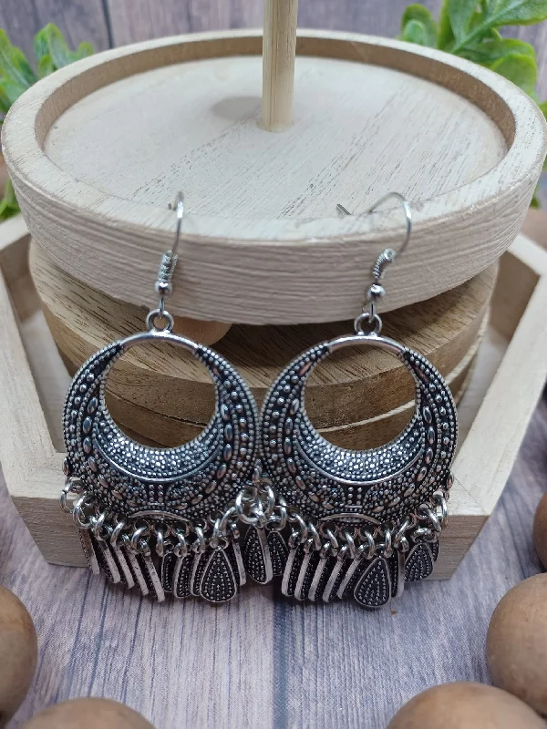 Silver Patterned Boho Chic Dangle Earrings