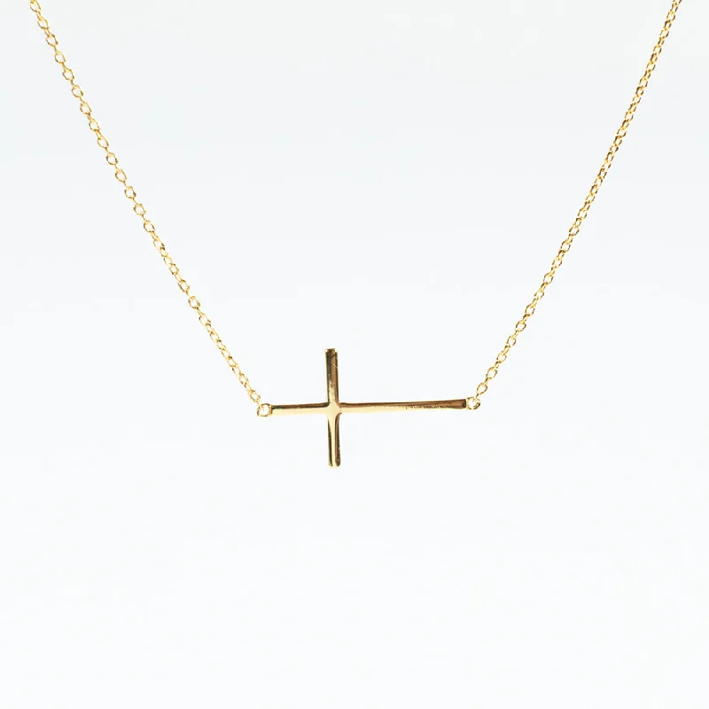 Gold Plated Sideways Cross Necklace