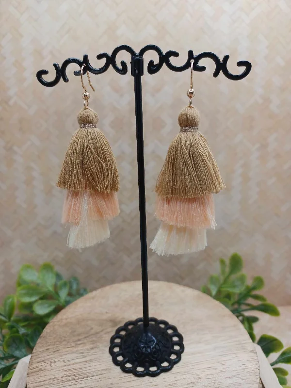 Cream Gradient Triple Tassel Earrings