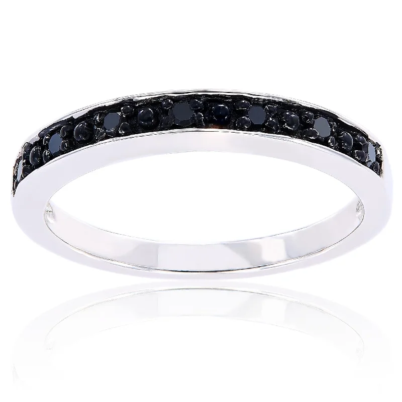 Miadora Sterling Silver Black Diamond Stackable Anniversary Wedding Band Ring