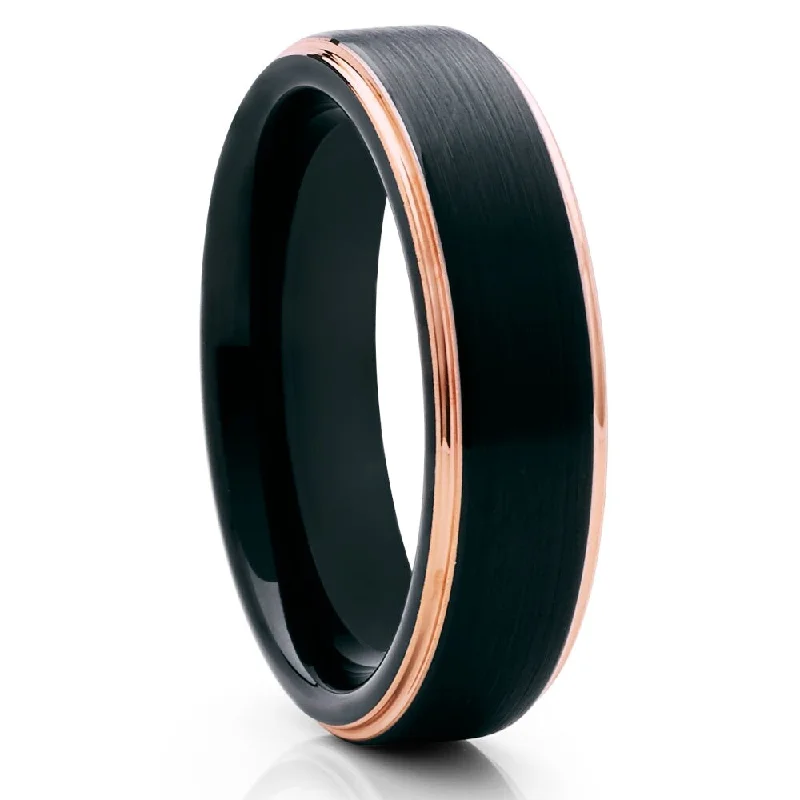 Black Tungsten Wedding Band 6Mm Rose Gold Ip Plated Comfort Fit Carbide Ring