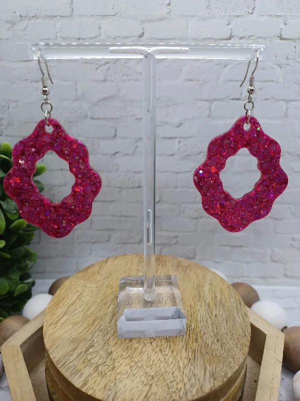 Pink Acrylic Glitter Scalloped Earrings