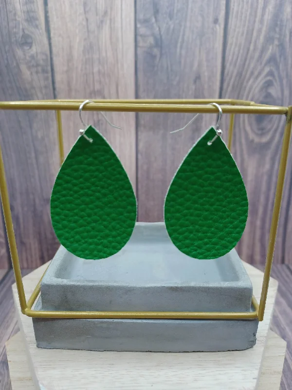 Green Leather Style Teardrop Shaped Earrings