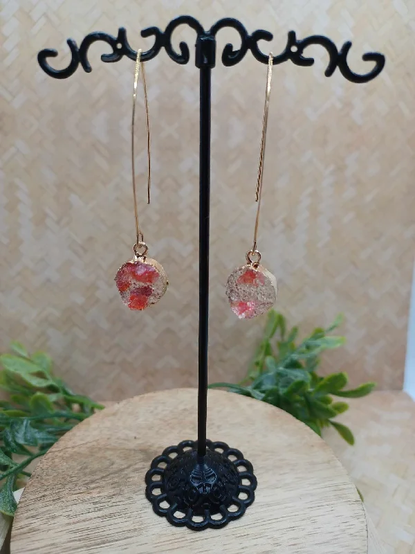 Gold Drop Style Earrings w/ Pink Druzy Style Stones