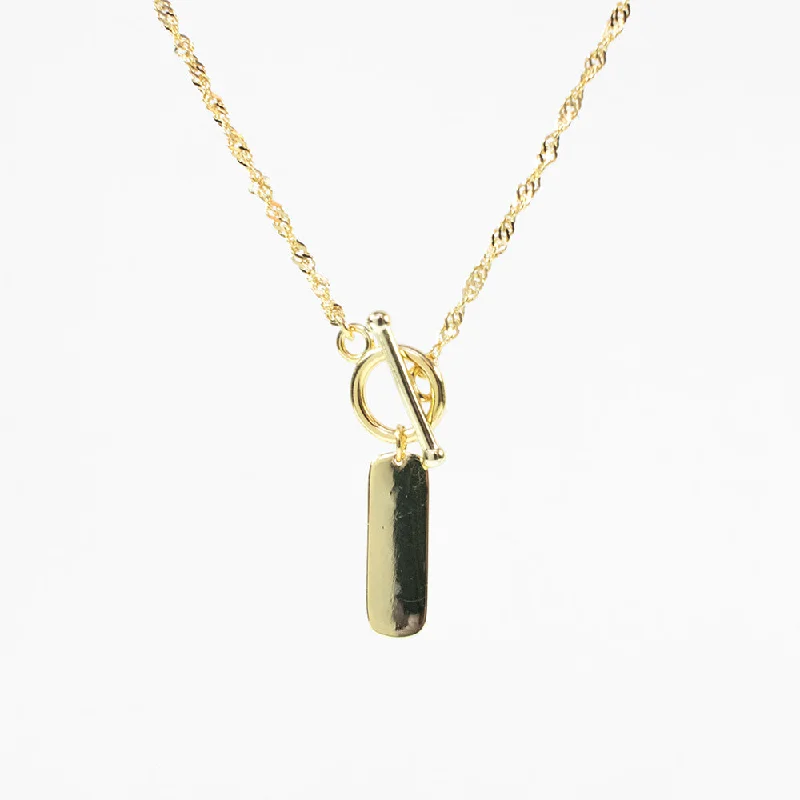 Gold Plated Tag Toggle Necklace