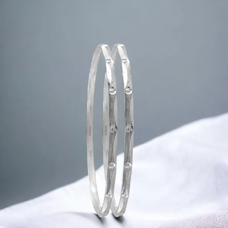 Silver Sleek Pair Of Bangle For Women & Girls