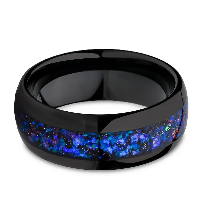 Galaxy Opal Tungsten Ring 8Mm Black Wedding Band Comfort Fit Cobalt Free