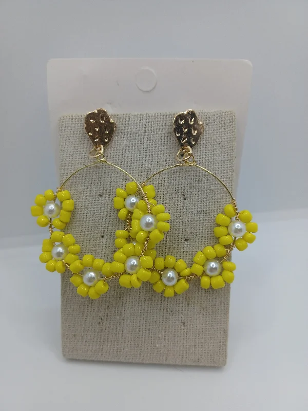 Yellow Seabeaded Flower Earrings