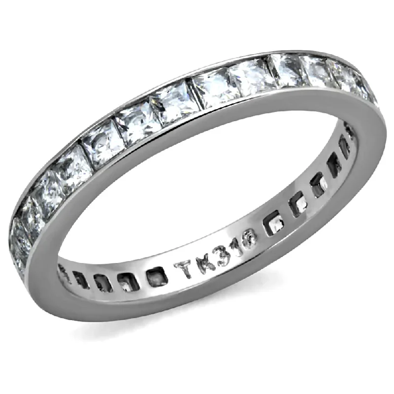 Maggie: Princess Cut Ice on Fire CZ Eternity Band 316 Steel