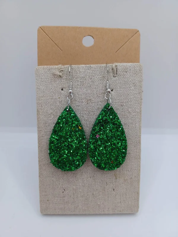 Green Glitter Teardrop Earrings