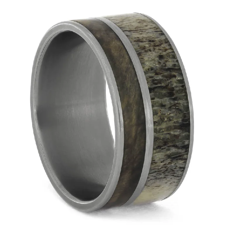 Deer Antler & Buckeye Wood Men's Wedding Band