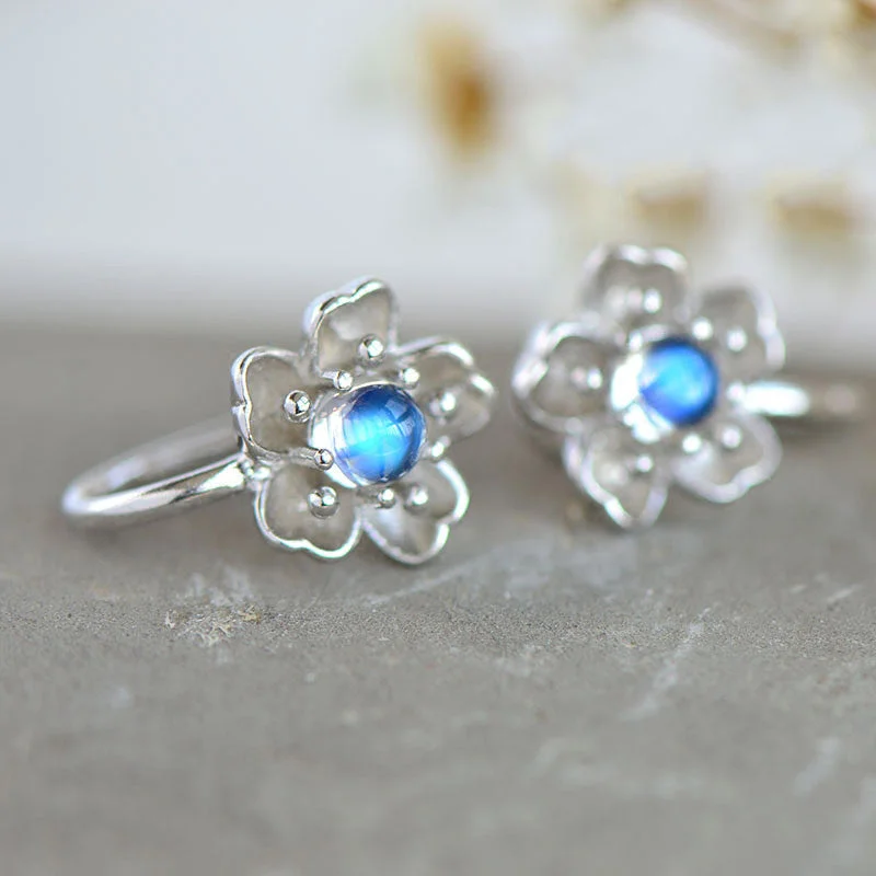 Moonstone Stud Earrings Clip Earrings in White Gold Plated Silver Jewelry Women