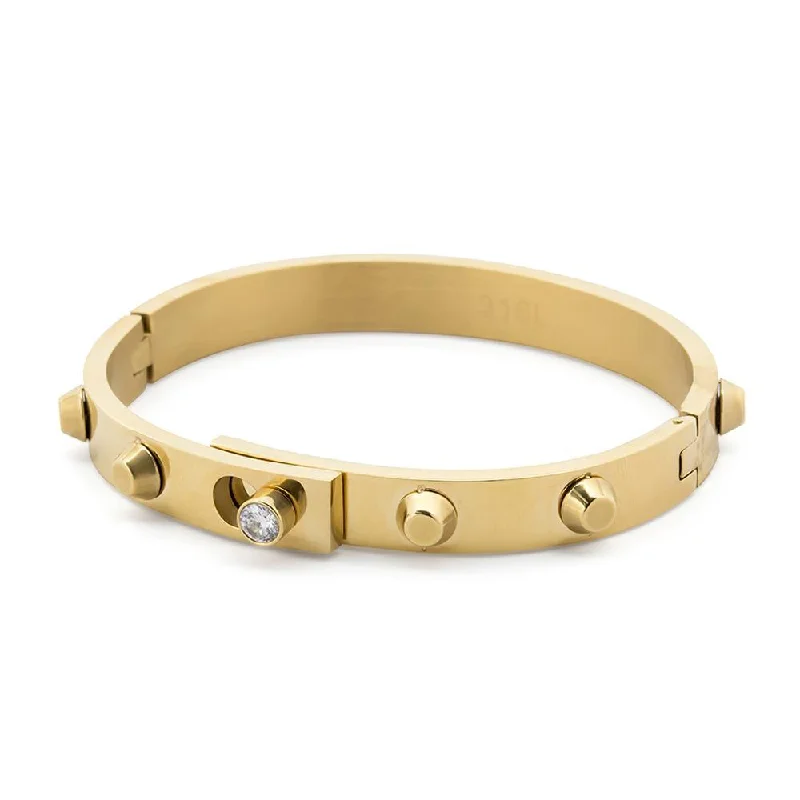 Stainless Steel Studded Bangle with Crystal Gold Plated