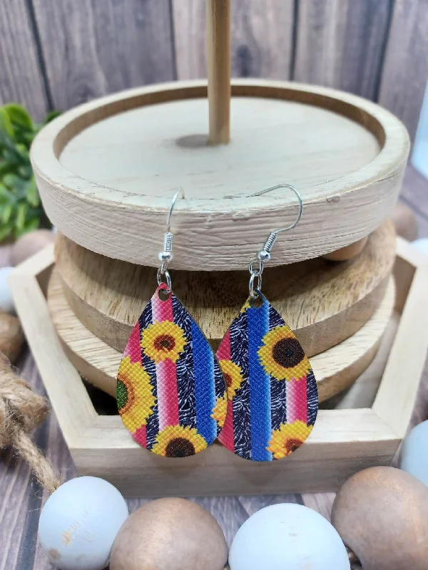 Red, Blue, & Leopard Striped Dainty Teardrop Earrings