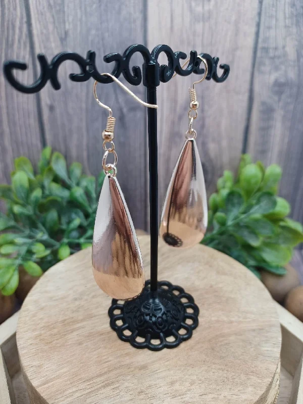 Rose Gold Elongated Teardrop Style Earrings