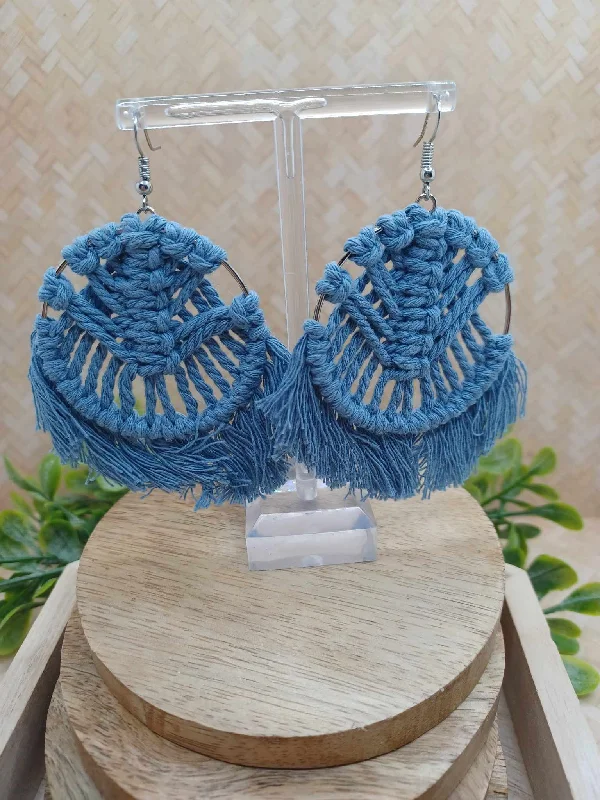 Blue Woven Macrame Earrings