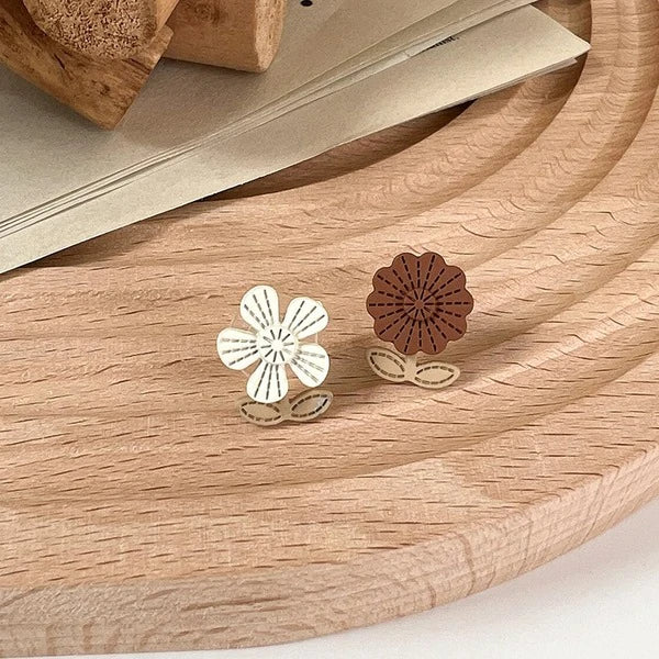 White & Brown Post Earrings