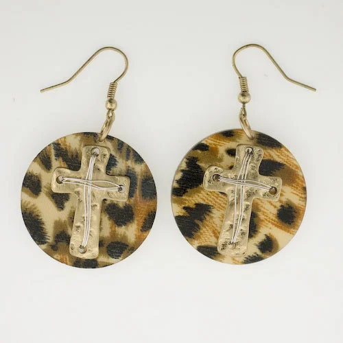 Leopard Cross Earrings