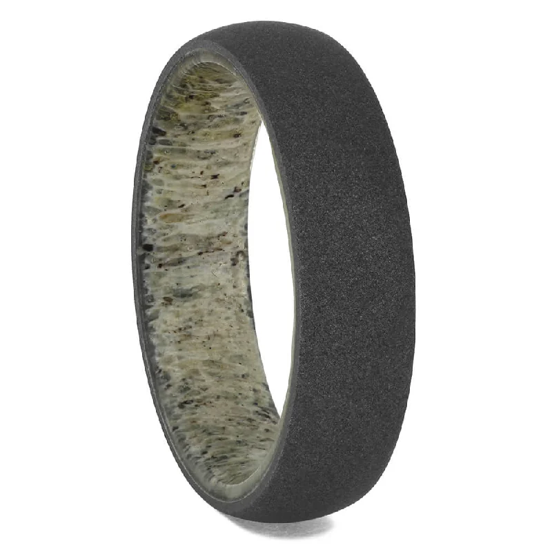 Sandblasted Titanium Ring with Deer Antler Sleeve