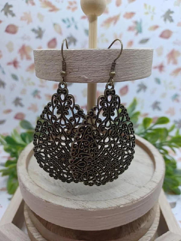 Brass Filigree Teardrop Style Earrings