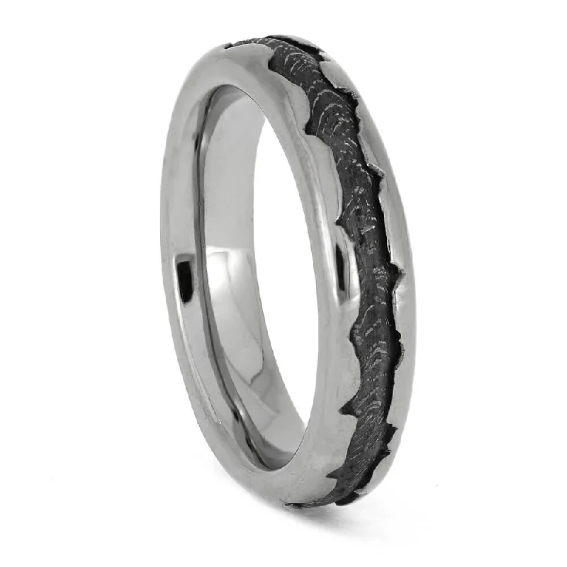 Gibeon Meteorite Wedding Band, Wavy Design Titanium Ring