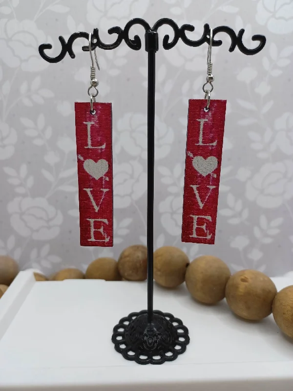 Wooden LOVE Heart Earrings