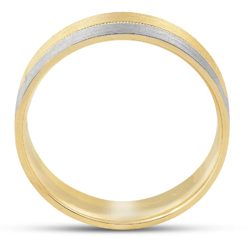 Matte Finish Two Tone Wedding Band 14K Gold