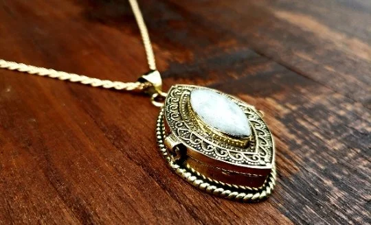 Gold Moonstone Locket Pendant Necklace