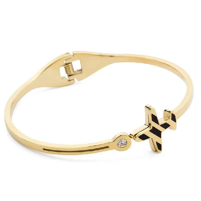 Stainless Steel Hinged Bangle Plane CZ Gold Plated