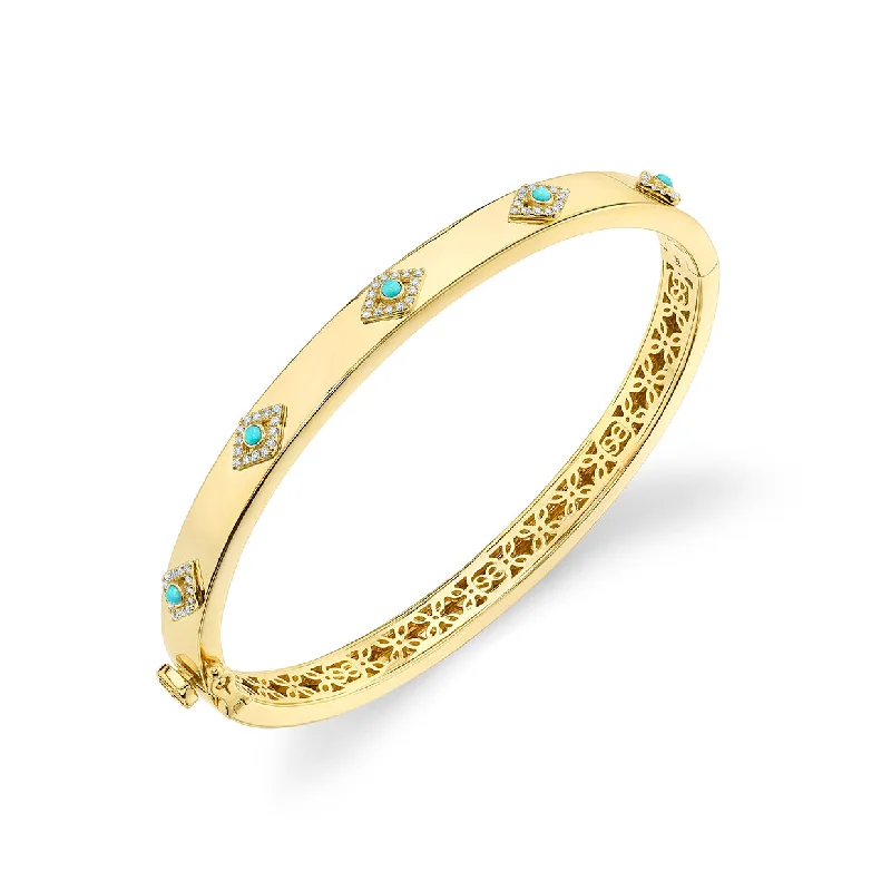 Gold & Diamond and Turquoise Multi Eye Bangle