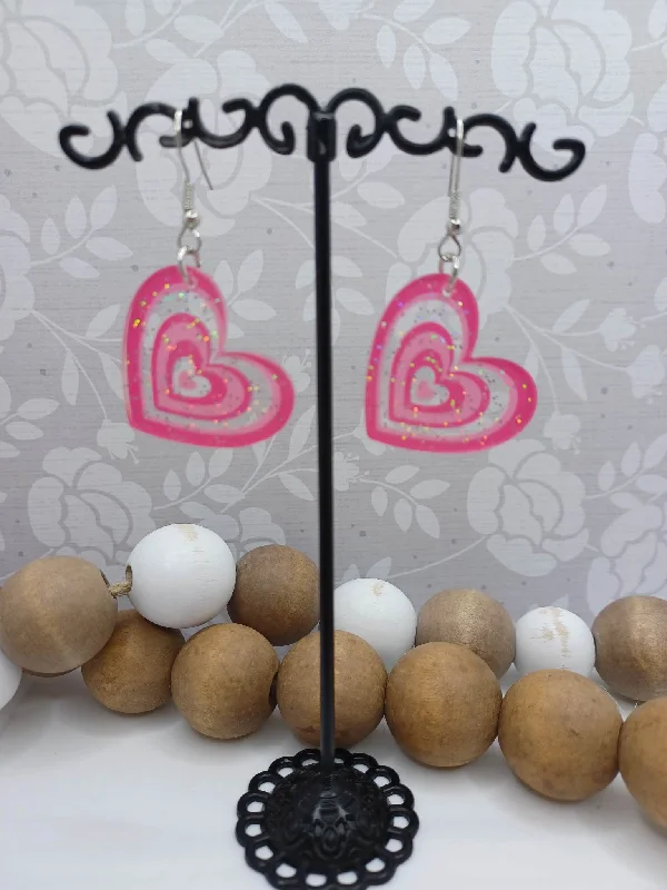 Pink Glitter Heart Earrings