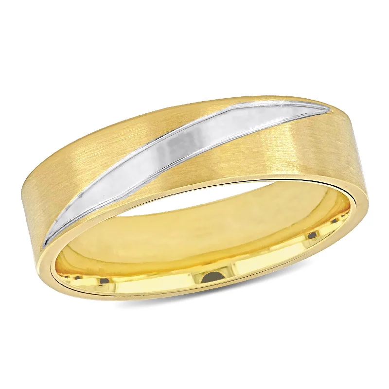 Miadora 6 mm Mens Brushed Finish Wedding Band in Two-Tone 14k Yellow and White Gold