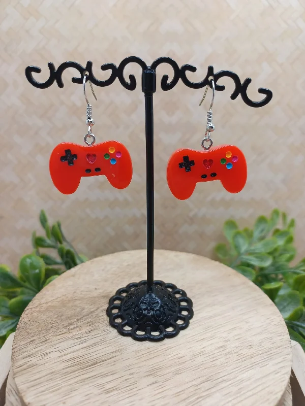 Red Acrylic Controller Earrings