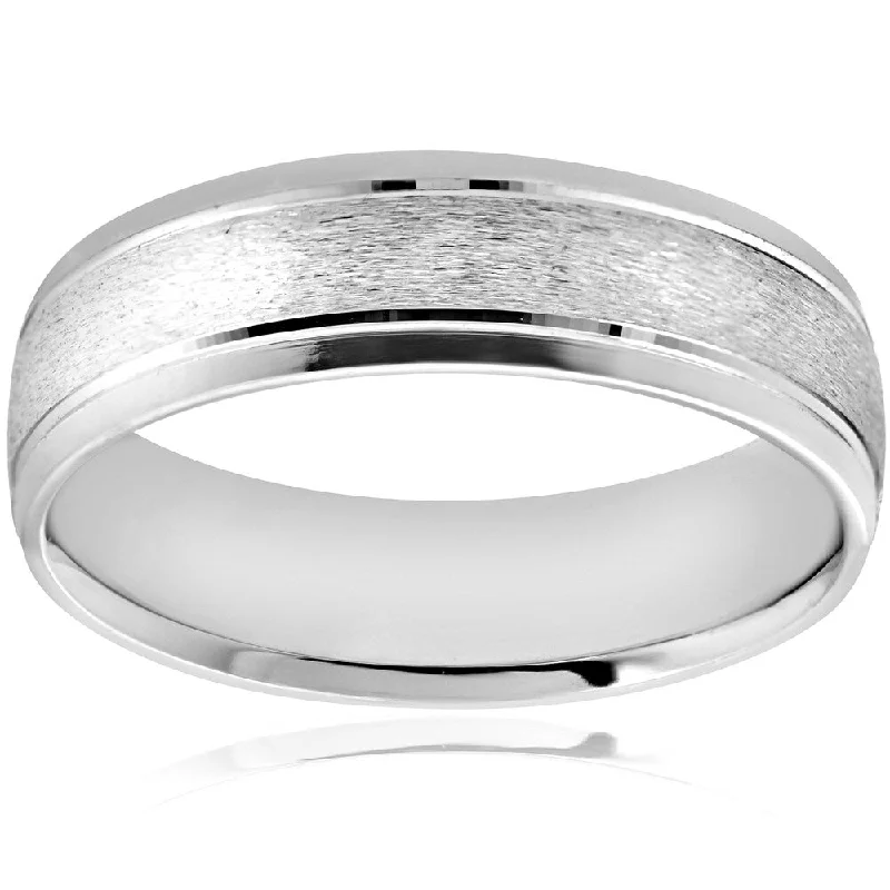 Pompeii3 Platinum 6MM Brushed High Polished Mens Wedding Band Bridal Ring - White