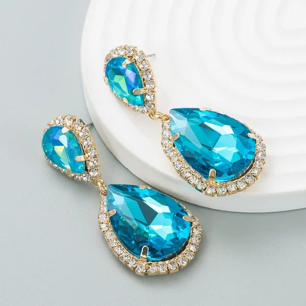 Blue Rhinestone Teardrop Earrings