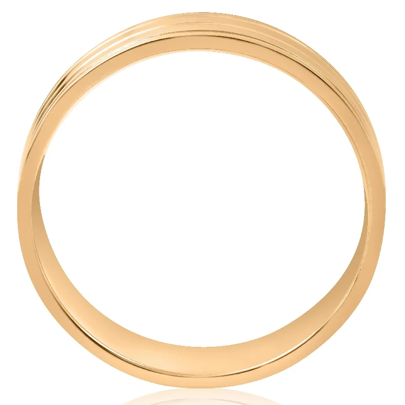 6mm Flat Yellow Gold Wedding Band 14K Mens High Polished Ring