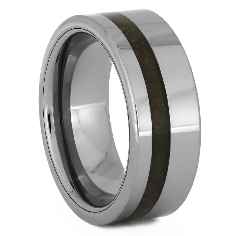 Men's Tungsten Wedding Band with Crushed Dinosaur Bone