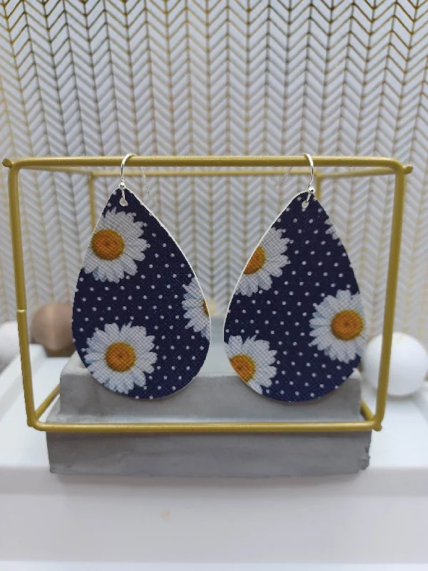 Blue Polka Dot Daisy Earrings