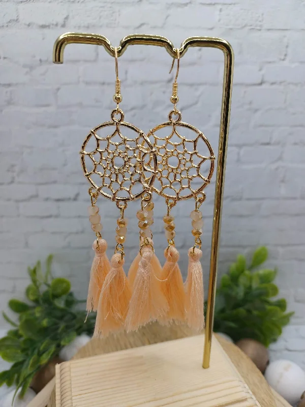 Champagne Dreamcatcher Beaded & Tassel Earrings