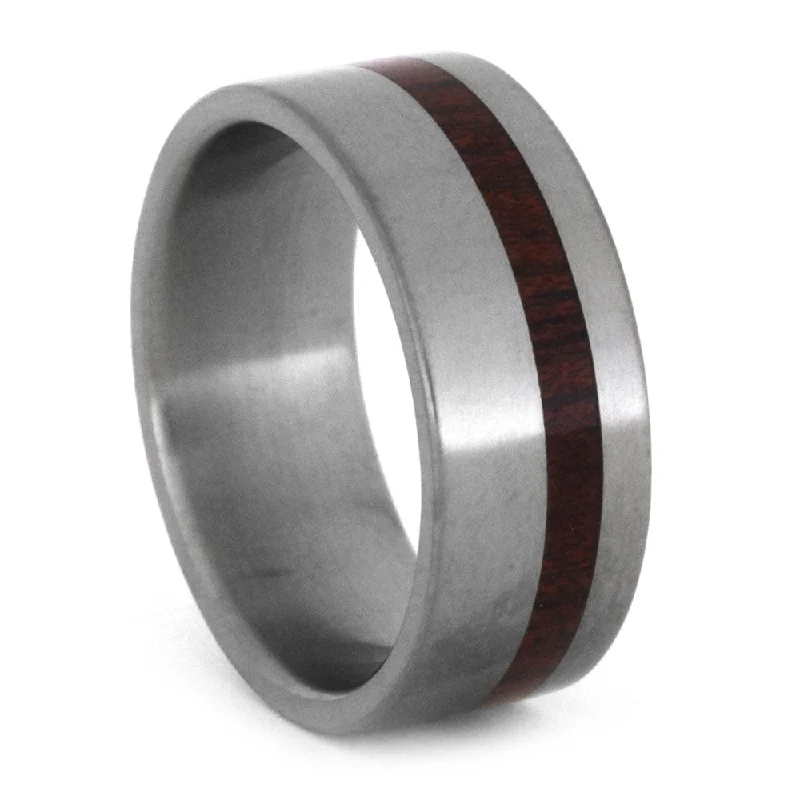 Matte Titanium Men's Wedding Band with Bloodwood