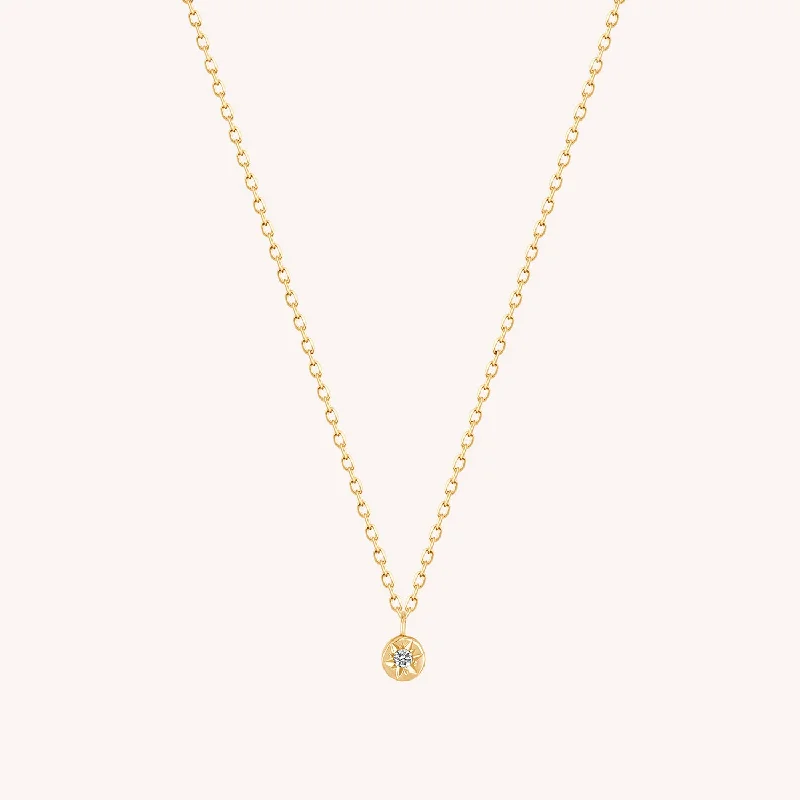 14K Solid Gold Sparkle Solitaire Diamond Necklace